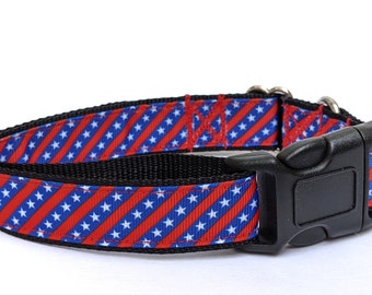 Stars and Stripes USA Dog Collar - America, 4th of July Independence Day, Red and Blue