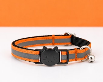 Orange Reflective Cat Collar - Breakaway Safety Collar With Bell for Outdoor Cats