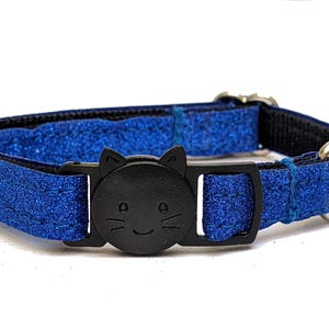 Sparkly Deep Blue Cat Collar - Pretty Glittery Collar With Bell - Adjustable Collar for Kittens, Large or Small Cats