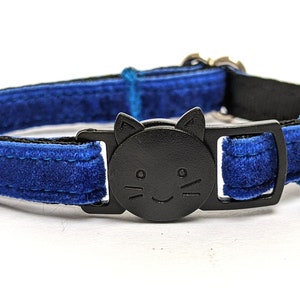 Blue Velvet Cat Collar - Soft Luxury Breakaway Safety Cat Collar with Bell - Thin, Lightweight & Adjustable