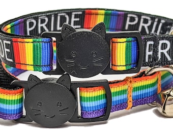 LGBTQ+ Pride Rainbow Cat or Small Dog Collars | 3 Adjustable Sizes for Kittens, Adults & X-Large | Breakaway With Bell | Colorful Cat Gift