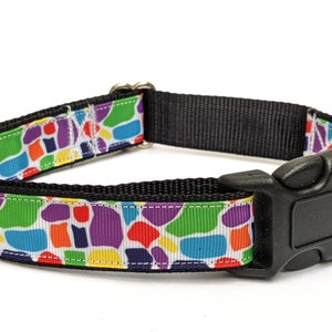 Colorful Rainbow Blocks Dog Collar - Handmade Adjustable Pet Collar for Boy or Girl Dogs