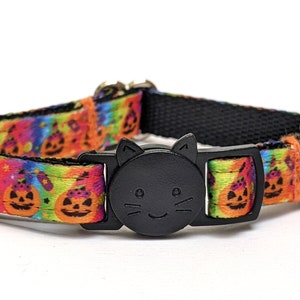 Halloween Jack-O-Lantern Cat Collar - Colorful Rainbow Pumpkins Breakaway Kitty Collar With Removable Bell