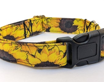 Sunflower Fabric Dog Collar - Summer Flowers, Bright Sunny Yellow Floral Pet Collar