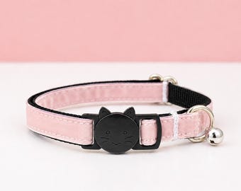Baby Pink Velvet Cat Collar – Soft Breakaway with Safety Buckle and Bell