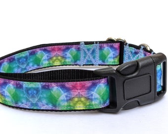 Colorful Abstract Patterned Dog Collar | Blue, Green, Teal, Pink, Purple