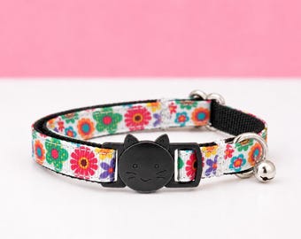 Girly Flowers Cat Collar | Breakaway Colorful Spring Floral Collar + Bell