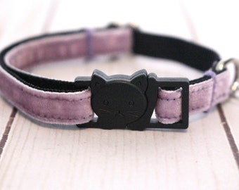 Lilac Purple Velvet Cat Collar - Breakaway Safety Soft Luxury Kitty Collar With Bell for Kittens, Large and Small Cats