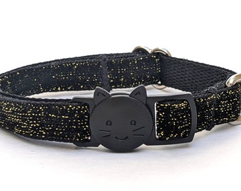 Collar para gato de terciopelo negro brillante - Collar suave y brillante con cierre de seguridad y cascabel extraíble
