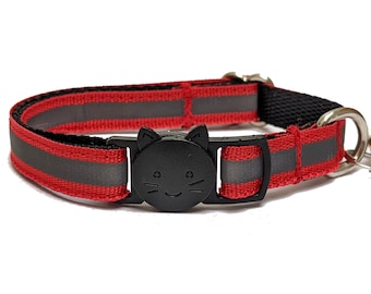 Red Reflective Cat Collar - Breakaway Safety Kitty Collar With Bell for Kittens, Small, Large and Outdoor Cats