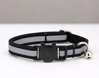 Black Reflective Cat Collar | Breakaway Safety Collar With Bell for Outdoor Cats