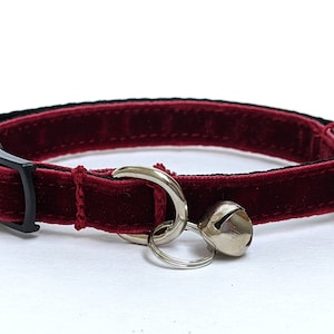 Wine Red Velvet Cat Collar Soft Luxury Breakaway Safety Kitty Collar With Bell for Kittens, Large & Small Cats Deep Burgundy image 2