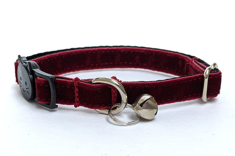 Wine Red Velvet Cat Collar Soft Luxury Breakaway Safety Kitty Collar With Bell for Kittens, Large & Small Cats Deep Burgundy image 2