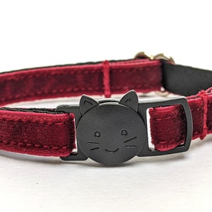 Wine Red Velvet Cat Collar - Soft Luxury Breakaway Safety Kitty Collar With Bell for Kittens, Large & Small Cats - Deep Burgundy