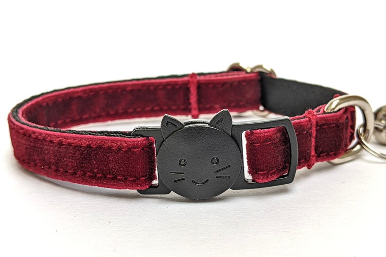 Wine Red Velvet Cat Collar Soft Luxury Breakaway Safety Kitty Collar With Bell for Kittens, Large & Small Cats Deep Burgundy image 1