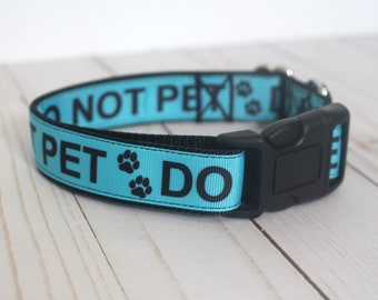 Blue Do Not Pet Dog Collar With Pawprints for Reactive, Nervous, Fearful, Shy, Aggressive Dogs, Working, or Dogs in Training