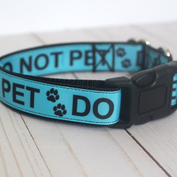 Blue Do Not Pet Dog Collar With Pawprints for Reactive, Nervous, Fearful, Shy, Aggressive Dogs, Working, or Dogs in Training