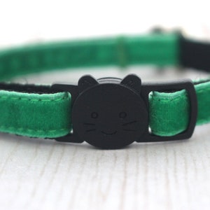 Emerald Green Velvet Cat Collar - Soft Luxury Breakaway Safety Cat Collar with Bell - Thin Adjustable Lightweight Collar for Cats