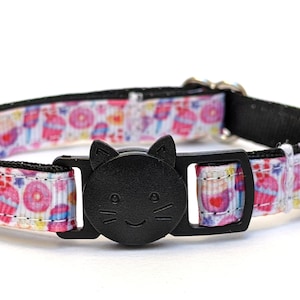 Food and Sweets Cat Collar With Donuts, Popsicles, Summer Drinks - Cute Pink Breakaway Kitty Collar With Bell