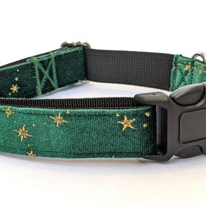 Soft Green Velvet Dog Collar With Stars - Handmade Adjustable Collar