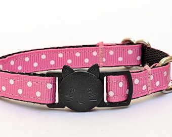 Pinkes Katzenhalsband mit Pünktchen - Breakaway Kitty Halsband mit abnehmbarem Glöckchen