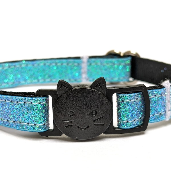 Sparkly Ocean Blue Glitter Breakaway Cat Collar With Bell for Kittens, Small and Large Cats