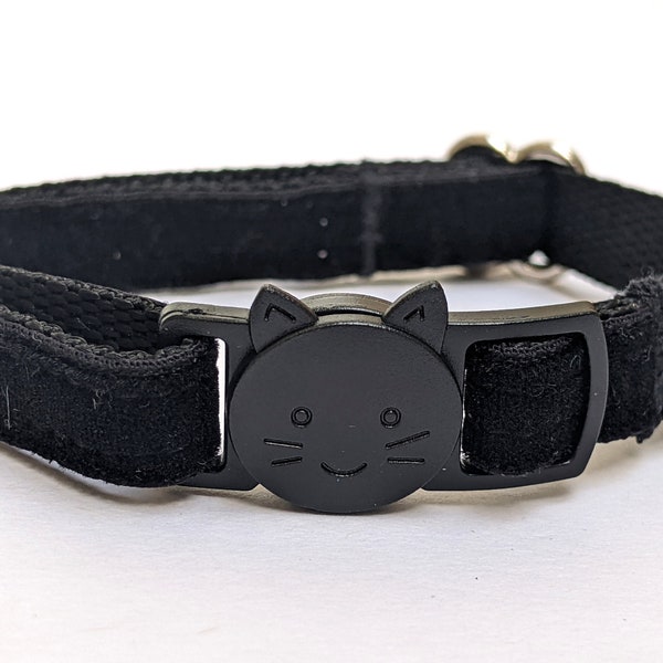 Jet Black Velvet Cat Collar - Breakaway Safety Soft Luxury Kitty Collar With Bell for Kittens, Large and Small Cats