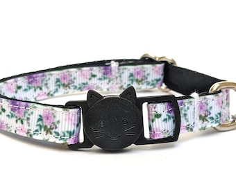 Lila Katzenhalsband mit Blumen - Ausbrecherhalsband mit Glocke für Kätzchen, große und kleine Katzen