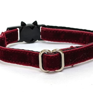 Wine Red Velvet Cat Collar Soft Luxury Breakaway Safety Kitty Collar With Bell for Kittens, Large & Small Cats Deep Burgundy image 5