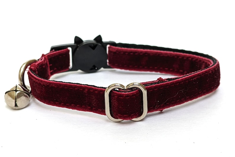 Wine Red Velvet Cat Collar Soft Luxury Breakaway Safety Kitty Collar With Bell for Kittens, Large & Small Cats Deep Burgundy image 5