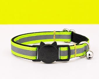 Bright Yellow Reflective Cat Collar | Breakaway Safety Collar With Bell for Outdoor Cats