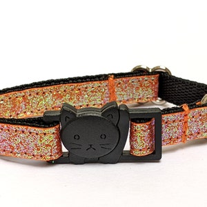 Sparkly Orange Glitter Cat Collar - Breakaway Girly Collar With Bell for Kittens, Small and Large Cats