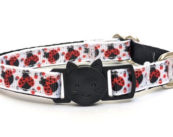 Ladybugs Cat Collar - Cute Breakaway Summer Kitty Collar with Bell