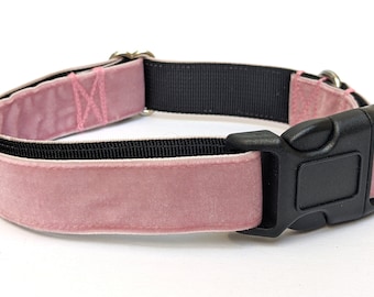 Baby Pink Velvet Dog Collar - Soft Handmade Regal Luxury Pet Collar for Female Medium or Large Dogs