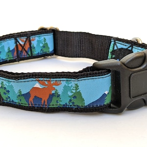 Trees and Nature Dog Collar With Moose, Bears, Mountains, Pine Trees - Camping, Hiking, Outdoors, Wilderness
