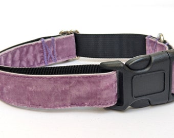 Lilac Purple Velvet Dog Collar - Soft Regal Luxury Pet Collar, 1 Inch Width
