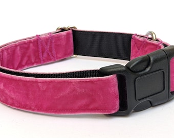 Pink Velvet Dog Collar - Soft Handmade Regal Pet Collar for Female Medium or Large Dogs