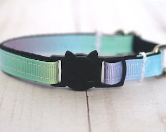 Pastel Gradient Rainbow Cat Collar - Breakaway Kitty Collar With Bell, Tie Dye, for Kittens, Large, and Small Cats