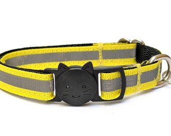 Gelbes reflektierendes Katzenhalsband | Abbruchhalsband für Katzen | Verstellbares Halsband mit abnehmbarem Glöckchen