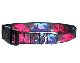 Collar para perro con diseño artístico de salpicaduras de pintura - Collar unisex para mascotas con diseño artístico de salpicaduras de pintura en negro, azul y rosa