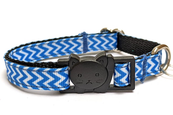 Blue Chevron Breakaway Cat Collar With Bell Boy male Cat Collar