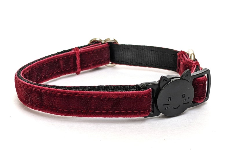 Wine Red Velvet Cat Collar Soft Luxury Breakaway Safety Kitty Collar With Bell for Kittens, Large & Small Cats Deep Burgundy image 4