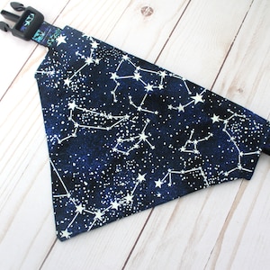 Stars and Constellations Over the Collar Bandana for Dogs or Cats - Glow in the Dark Stars and Space Galaxy Pet Bandana - High Visibility