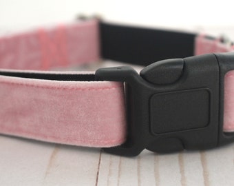 Baby Pink Velvet Dog Collar - Soft Handmade Regal Luxury Pet Collar for Female Medium or Large Dogs