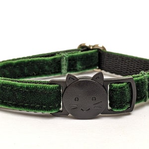 Forest Green Velvet Cat Collar - Soft Breakaway Kitty Collar With Removable Bell