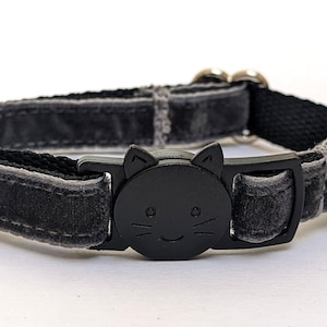 Dark Gray Velvet Cat Collar - Soft Luxury Kitty Collar With Removable Bell