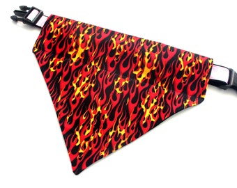 CLEARANCE Fiery Flames Over the Collar Bandana for Dogs and Cats - Hot Rod, On Fire, Red, Orange, Black Pet Bandana