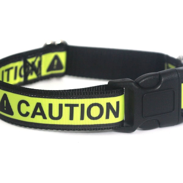 CAUTION Dog Collar - Yellow and Black Alert Warning Dog Collar - for Aggressive or Reactive Dogs