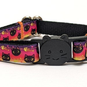 Halloween Cats Collar - Spooky Orange Breakaway Kitty Collar With Removable Bell