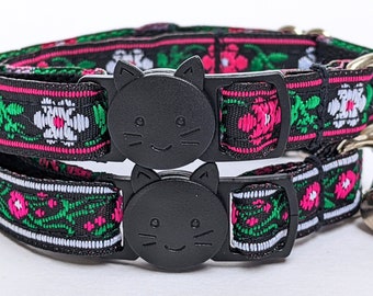 Rosa Girly Blumenhalsband für Katzen oder kleine Hunde | Rosa und weiße Frühlingsblumen Halsband | Ausreißerhalsband mit Glocke | 3 einstellbare Größen